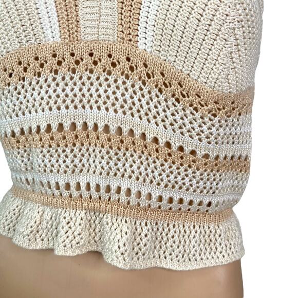Madden Ivory Beige Crochet Ruffle Hem Knit Cropped Tank Top SZ M - Picture 5 of 9